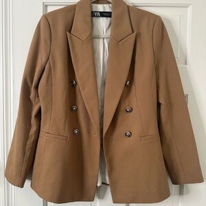 Zara Women's Camel Double-Breasted Blazer